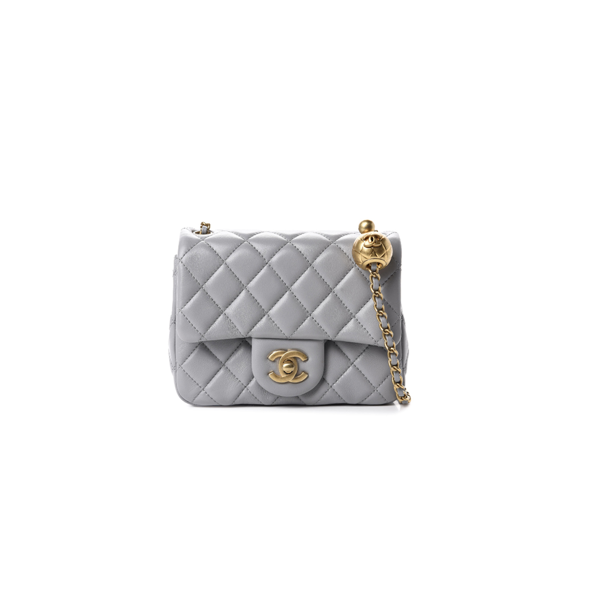 CHANEL LAMBSKIN QUILTED MINI PEARL CRUSH FLAP LIGHT GREY AS1786 (18*13*7cm)